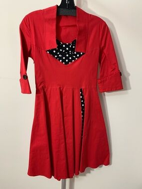 Red Polka Dot Accent Retro Fit-and-Flare Dress